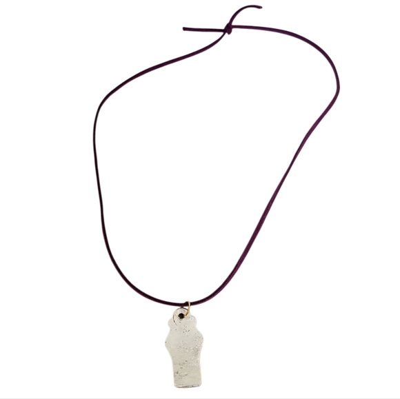 Vintage Norway Silverplate Spoon Necklace Marthinsen Purple Ribbon Cord - Picture 3 of 4